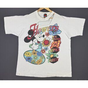 Vintage 90's Disney Mickey Mouse Flower Delivery Art Big Print Graphic Rare Tee